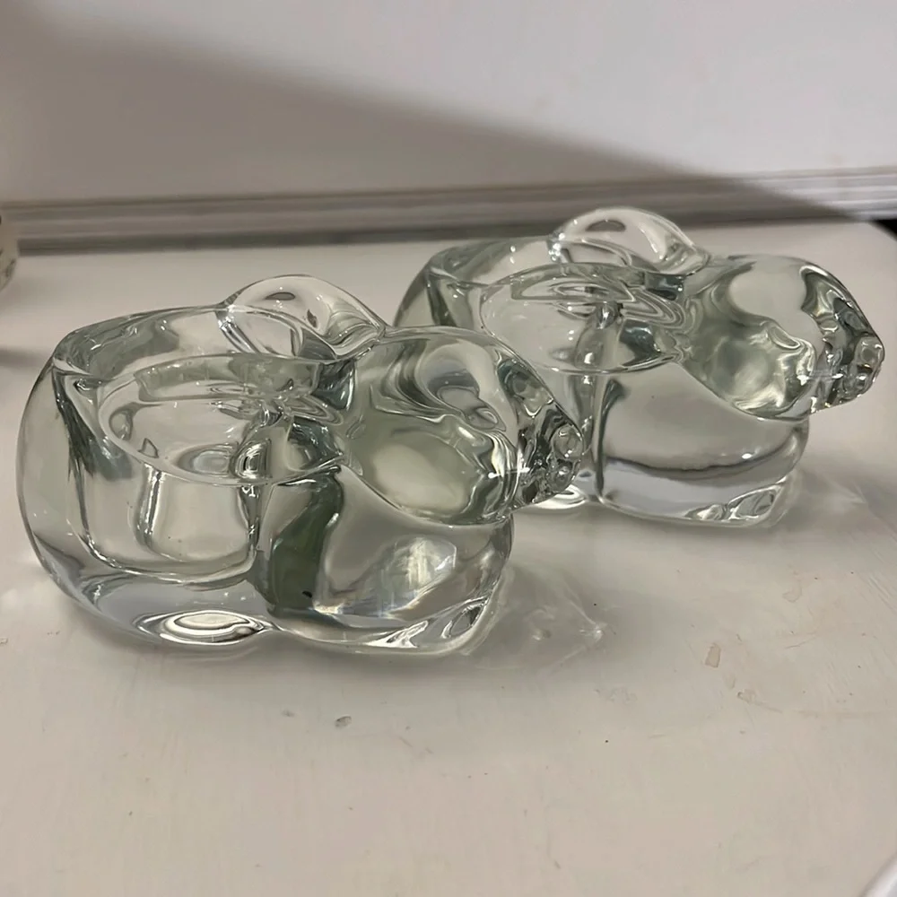 Indiana Glass Heavy Bunny Rabbit Crystal Votive Candleholders